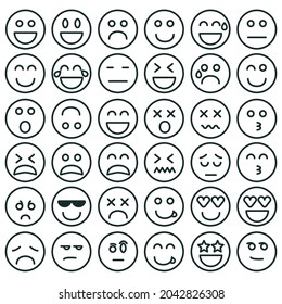 Emoji set. Set of thin line smile emoticons isolated on a white background. Vector illustration