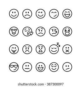 Conjunto de emojis. Conjunto de emoticons de sorriso de linha fina isolados em um fundo branco. Ilustração vetorial