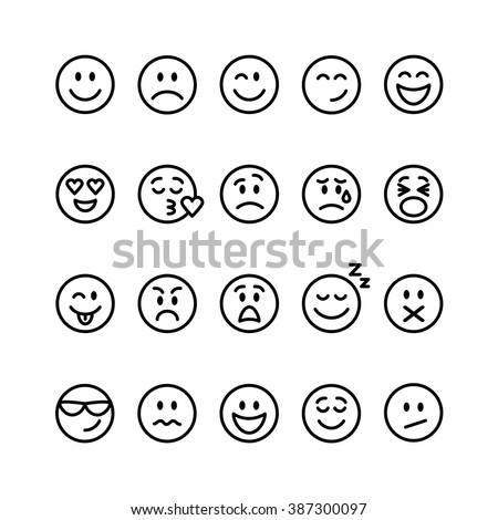 Emoji set. Set of thin line smile emoticons isolated on a white background. Vector illustration