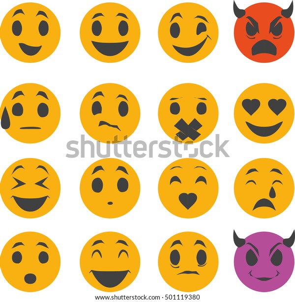 Emoji Set Yellow Colored Faces Different Stock Vector (Royalty Free