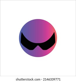 Emoji shape made with gradient purple to yellow and wearing black glass