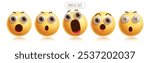 Emoji shocked 3d emoticon characters vector set. Emoticon character in surprise, amazed, wow, wonder, open mouth, fascinating and excited facial expression graphic elements. Vector illustration emojis