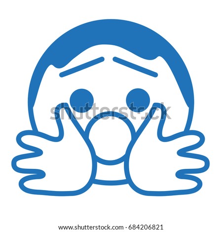 emoji with shout gesture, man calling someone folding his hands as a loud-hailer, "help" emoticon, ball or circle shaped funny cartoon character,simplistic facial expression vector illustration