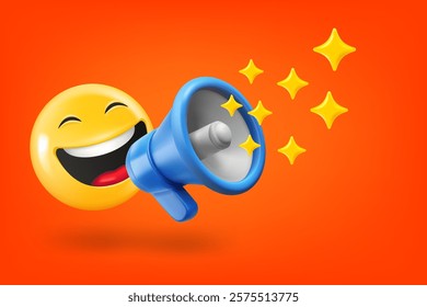 Emoji shouting with Loudspeaker. 3d vector illustration