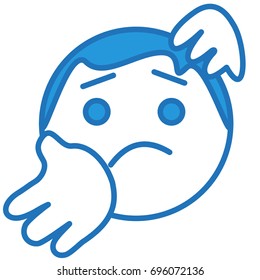 emoji shrugging his shoulders and showing that he has no idea about something, funny cartoon character with simplistic facial expression, simple hand drawn circle shaped emoticon, eps 10