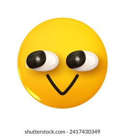 Emoji shy. Emotion 3d cartoon icon. Yellow round emoticon. Vector illustration