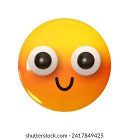 Emoji shy, self-conscious and redder. Emotion 3d cartoon icon. Yellow round emoticon. Vector illustration