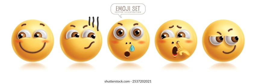 Emoji conjunto de vetores de caracteres emoticon 3d doentes. Personagem Emoticons com tosse, resfriados, doença, doença, febre, espirros e gripe expressões faciais coleção de elementos gráficos. Ilustrações vetoriais