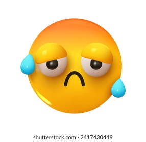 Emoji sick sick beads of sweat flowing and red forehead from elevated temperature. Emotion 3d cartoon icon. Yellow round emoticon. Vector illustration