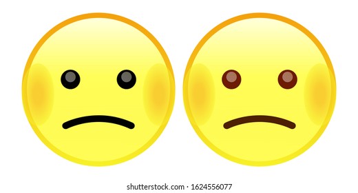 Emoji Slightly frowning face. A yellow face with simple, open eyes and a slight frown. Often conveys a mild degree of concern, disappointment, or sadness, but usually less intensely than Frowning Face