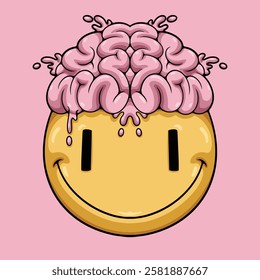 Emoji smile brain cartoon illustration style