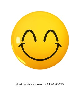 Emoji smile with closed eyes. Emotion 3d cartoon icon. Yellow round emoticon. Vector illustration