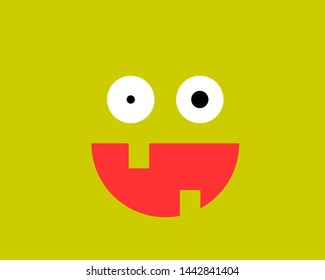 Emoji smile icon vector symbol on yellow background. Zombie face cartoon character wallpaper.