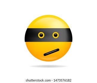 Emoji smile icon vector symbol. Ninja face yellow cartoon character.