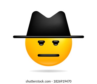 Emoji smile icon vector symbol. Spy face yellow cartoon character.