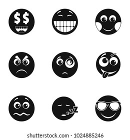 Emoji smile icons set. Simple set of 9 emoji smile vector icons for web isolated on white background