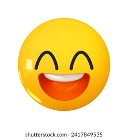 Emoji Smile laughter with closed eyes. Emotion 3d cartoon icon. Yellow round emoticon. Vector illustration