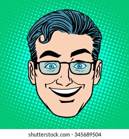Emoji smile laughter man face icon symbol pop art retro style