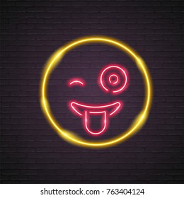 Emoji Smile Neon Light Glowing Vector Graphic Yellow and Red Colour Dark Background