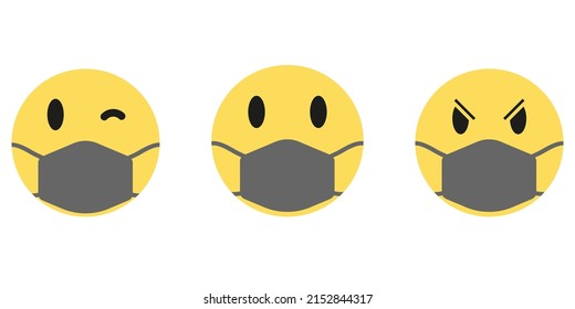 Sonrisa emoticono con máscara protectora. Protección contra emoticonos vectores contra COVID-19. eps10