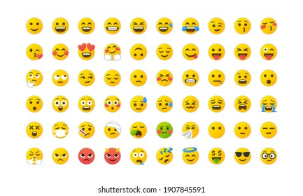 Emoji smile set. Colorful emoticon set isolated on white background. Vector illustration EPS 10