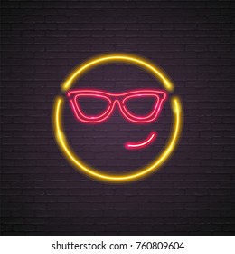 Emoji Smile Symbol Neon Light Vector Graphic Design Silhouette