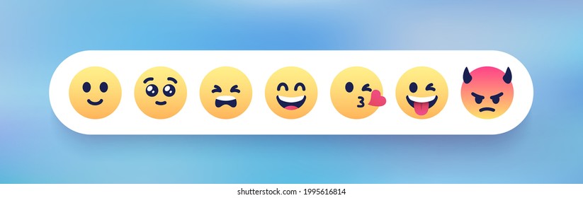 Emoji smiles emoticons set isolated. Yellow faces with different funny emotions. Simple modern design icons. Chat elements. UI, UX for mobile app, social media or web. Flat style vector illustration.