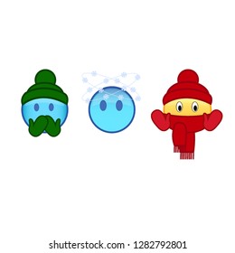 Emoji smiles feeling cold playful freezed winter version vector eps illustration set 