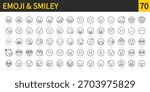 Emoji, smiley icon set. Emotion, smile, emoticon, face, smiling, angry, happy, funny, worried, sad, lying, sleeping, crying, kissing, disappointed, winking, etc. Vector illustration. Editable stroke.