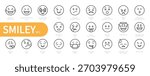 Emoji, smiley icon set. Emotion, smile, emoticon, angry, smiling, winking, worried, tears of joy, tears, neutral, lying, crying, kissing, pensive face, etc. Vector illustration. Editable stroke.