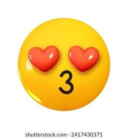 Cara sonriente emmoji con ojos de corazón. Icono de la caricatura 3d de Emotion. Emoticon redondo amarillo. Ilustración del vector