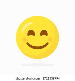 Emoji With Smiling Face And Rosy Cheeks On White Background