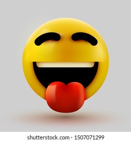 Emoji smiling face with stuck-out tongue. Vector illustration.