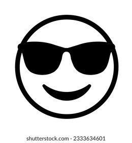  Emoji Smiling Face With Sunglasses Outline Vector Isolated In White Background. 