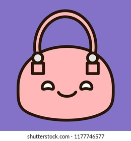 emoji with smiling glamourous woman bag or purse, simple colored emoticon, simplistic colorful pictogram, ball like personage with thick outlines, funny cartoon character from a set