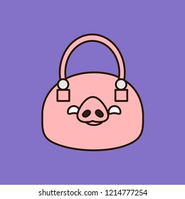 emoji with smiling glamourous woman pig bag or purse, vector emoji drawn by hand in color, simplistic colorful picture, simple handdrawn illustration