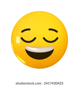 Emoji Smiling Grinning Face with open mouth. Emotion 3d cartoon icon. Yellow round emoticon. Vector illustration