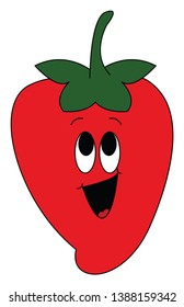 Emoji of a smiling red strawberry topped at its center with a small green stalk has two oval eyes rolled up and laughing with its mouth wide open  vector  color drawing or illustration
