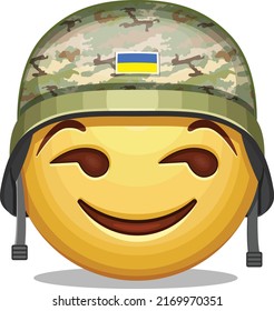 Emoji soldier with helmet and flag of ukraine