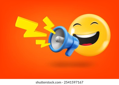 Emoji speaking with Loudspeaker. 3d vector illustration