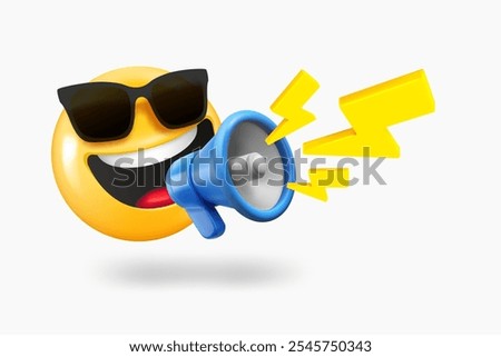 Emoji speaking with Loudspeaker. 3d vector illustration