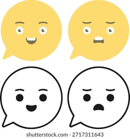 Conjunto de iconos de burbujas de discurso de emoji, símbolos de cara felices y tristes para Comentarios, Ilustración vectorial plana