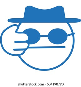 emoji with spy or blind man covering his face, simple hand drawn emoticon with secret agent in retro felt hat, funny cartoon character with simplistic facial expression