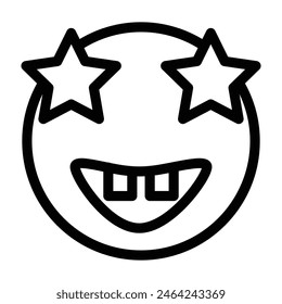 Emoji Star Eyes mit Zähnen Vektorgrafik Line Icon Design