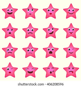 Emoji starsfish icons set.