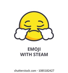 emoji with steam emoji vector line icon, sign, illustration on background, editable strokes