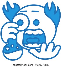 emoji with stereotypical old & bald mad scientist or science freak mixing chemicals in a flask with freaked out expression on his face & a popped eye while doing an experiment, funny cartoon character