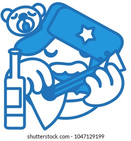 emoji with stereotypical russian dude wearing an ushanka hat while playing balalaika and drinking vodka accompanied by a bear, simple hand drawn emoticon, ball or circle shaped face, eps 10