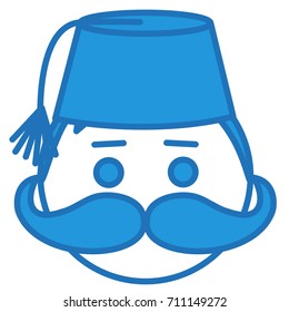 emoji with stereotypical turkish muslim man with mustache wearing traditional ethnic fez or tarboosh with tassel, simplistic vector illustration, simple hand drawn circle shaped emoticon