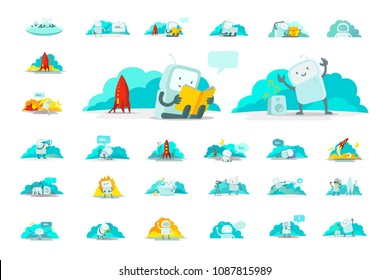 Emoji sticker big set character Icon. Cute man human spacesuit spaceman Different situations. 404 error not found. Search, mail running and others. Collection illustration.